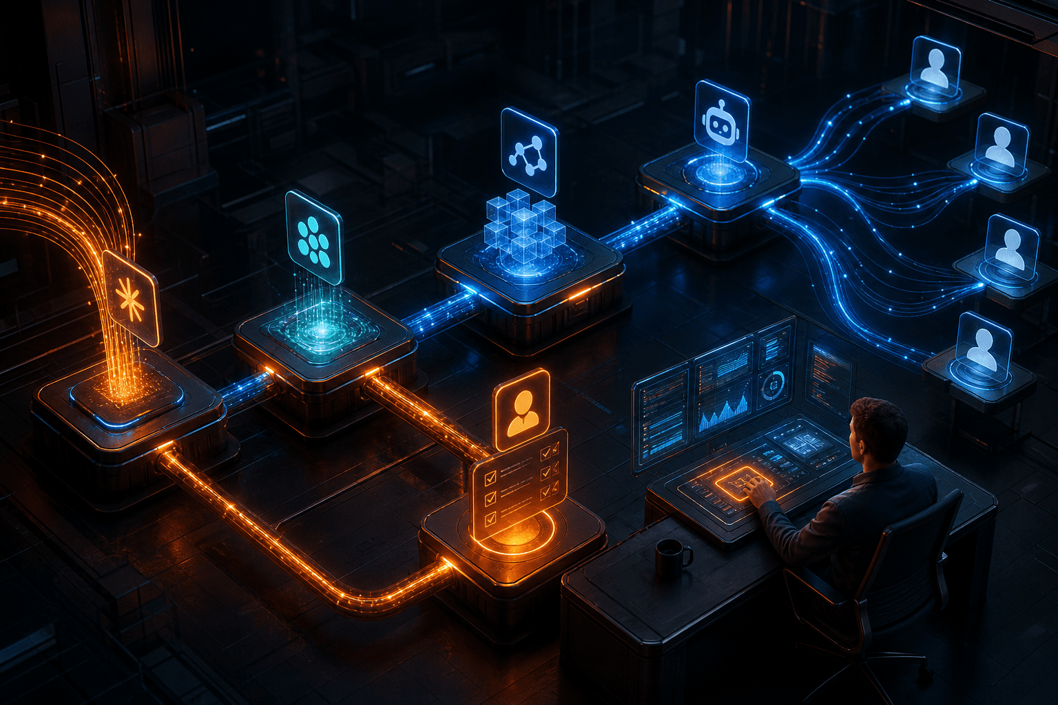 A realistic Cognitum interface would show a web-based intelligence workspace with user prompts, structured analytical outputs, decision notes, and privacy-aware measurement running behind a modern React application shell.