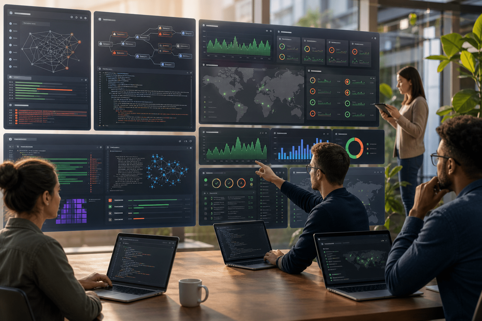 Dashboard showing a Vector pentest timeline, RepoScan trust scoring with provenance flags, and Provider Hub uptime and latency graphs, alongside a searchable x402 endpoint registry for agent pre-payment verification and selection.