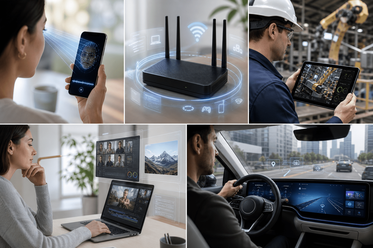 Diagrama de bloques que muestra un SoC MediaTek con CPUs, GPU, NPU, ISP, módem 5G y Wi-Fi 7, además del flujo de cadena de herramientas desde la optimización del modelo hasta el despliegue en teléfonos, placas IoT y routers.