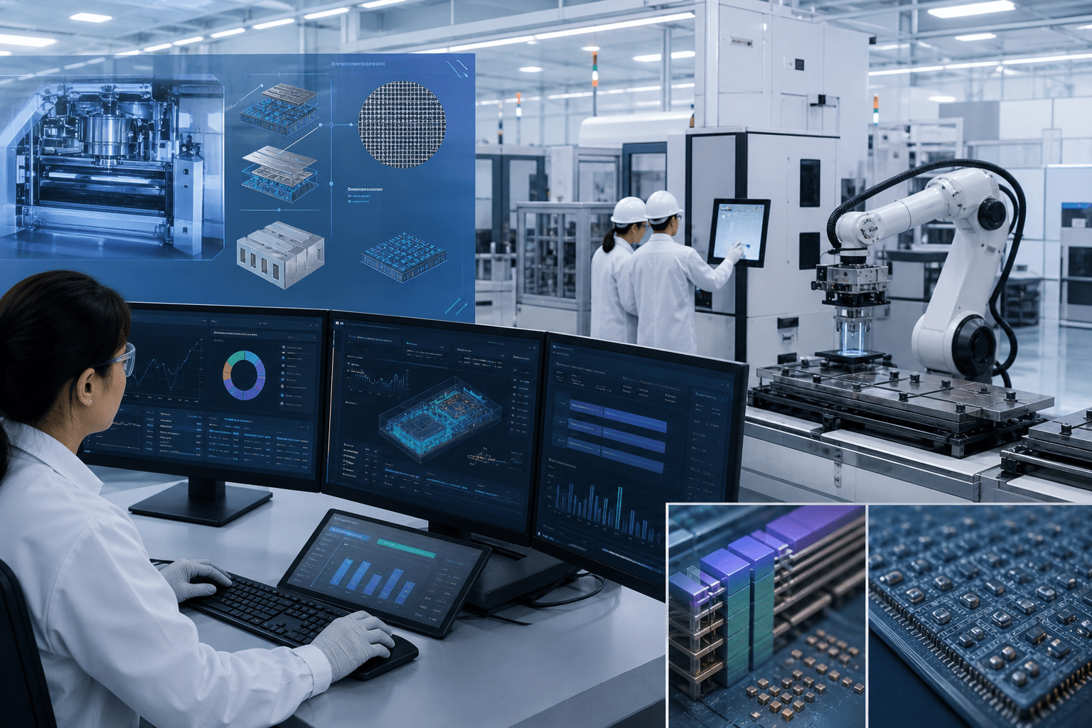Process dashboard linking etch, deposition, clean, and metrology modules with recipe libraries, equipment telemetry, service tickets, and training resources, surfaced through the MyLam portal for cross-site standardization and faster ramp decisions.