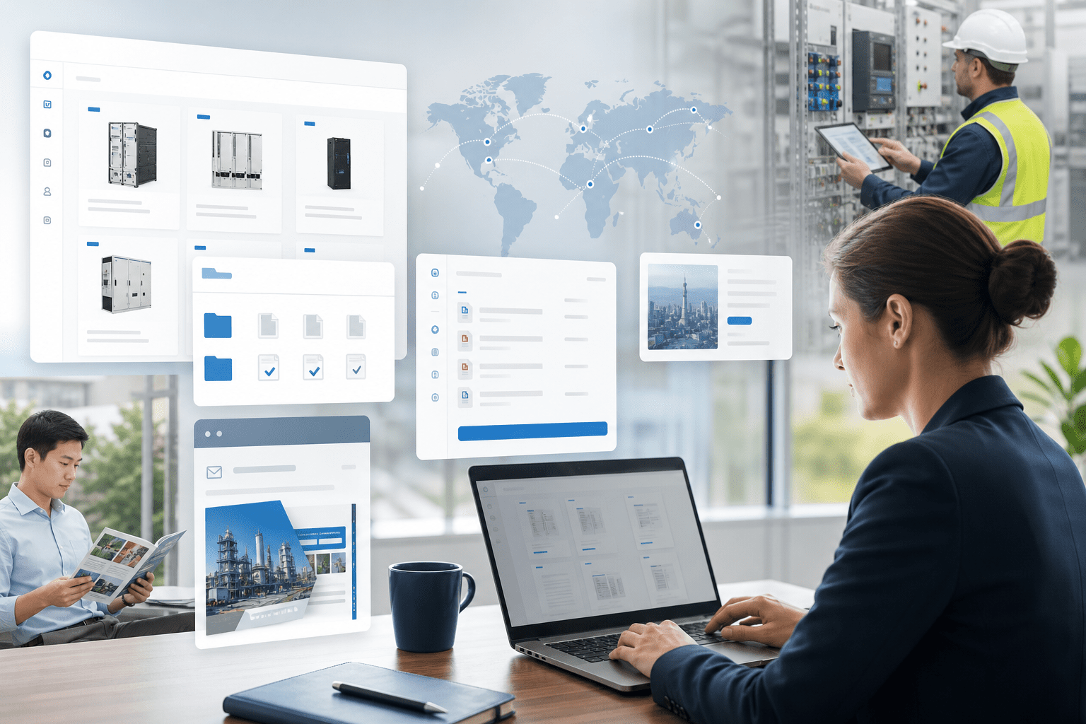 Các hộp thoại modal hướng dẫn lựa chọn khu vực và quốc gia, với bộ đếm tài liệu, điều khiển tải xuống, xác thực email và banner lỗi rõ ràng giúp người dùng thu thập và chia sẻ tài liệu kỹ thuật hiệu quả trên các trang địa phương hóa.