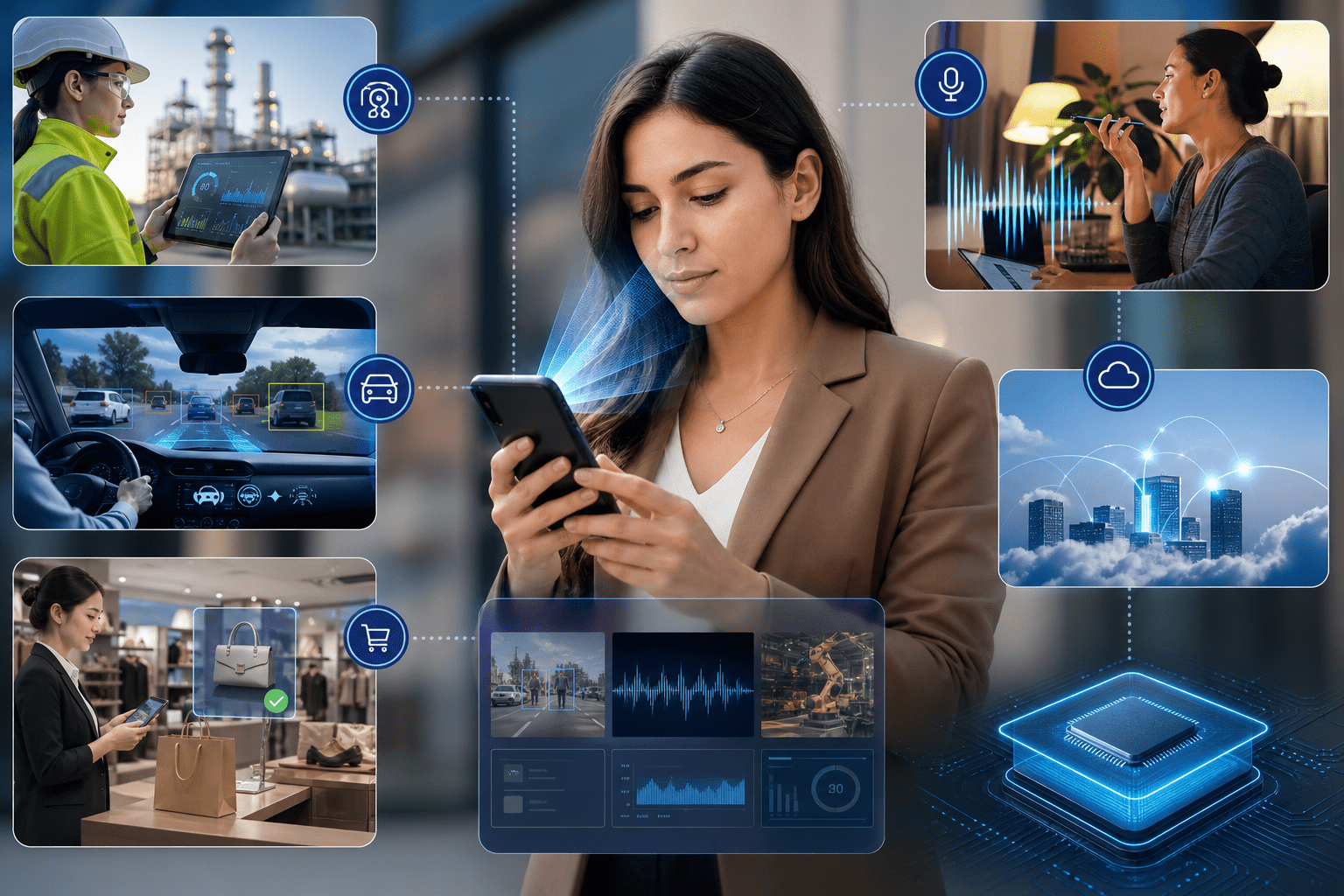 Architekturansicht, die eine optimierte Laufzeit zeigt, die Operatoren über CPU, GPU und Beschleuniger plant, mit Telemetrie, die Latenz, Leistung und Speicher an Entwickler-Profiler-Tools für Iteration und Release-Management meldet.