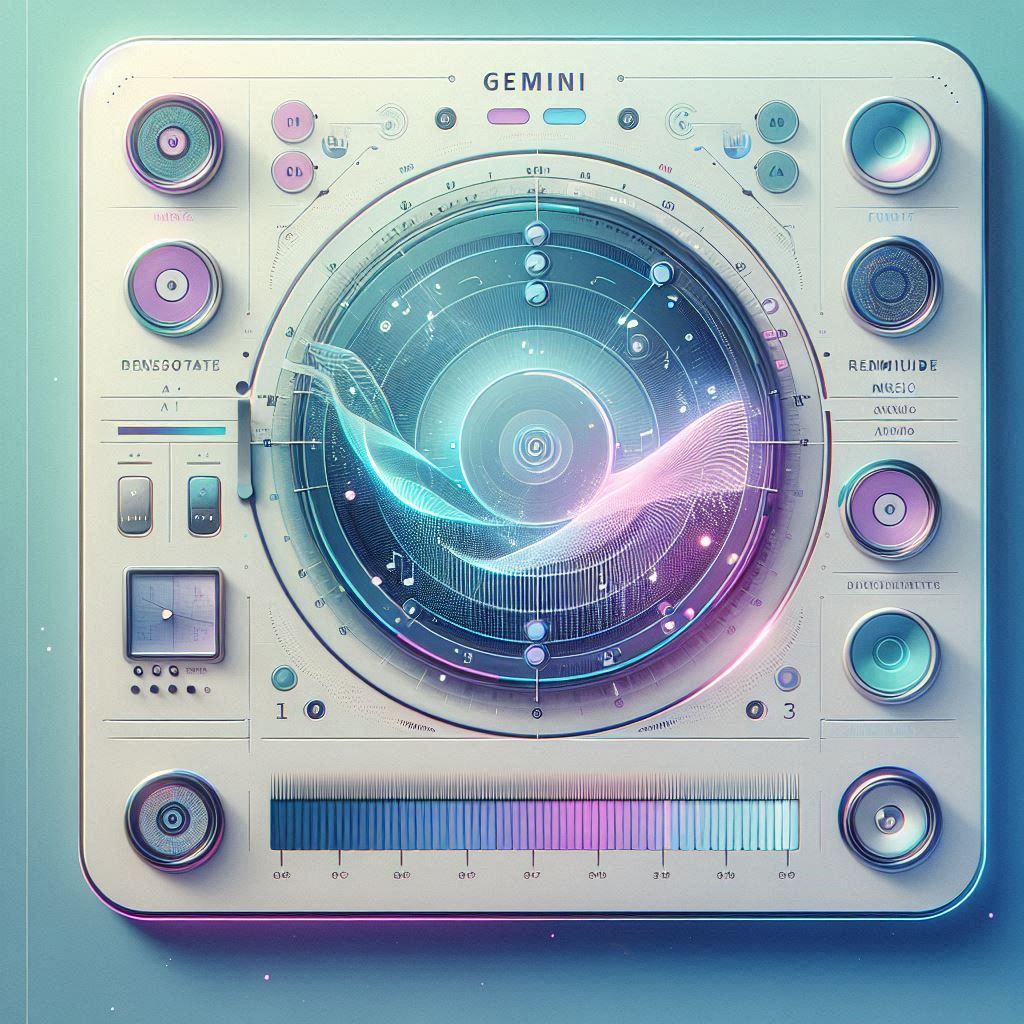 Gemini-Schnittstelle zeigt die KI-gestützte Musikgenerierung aus Prompts, mit Wellenform-Vorschau und Track-Ausgabe.