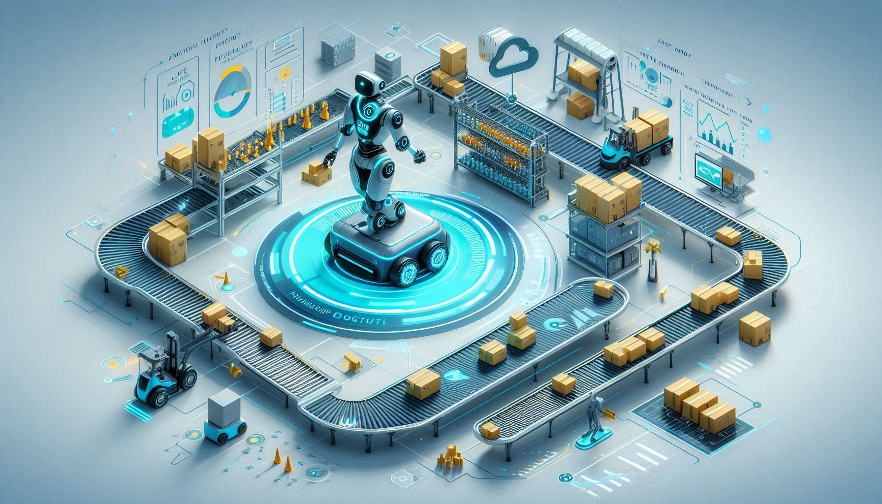 Agility Robotics Digit humanoid robot moving warehouse totes, supported by Arc cloud automation dashboard, live workflow metrics, fleet management controls, material handling tasks, and physical AI warehouse automation.