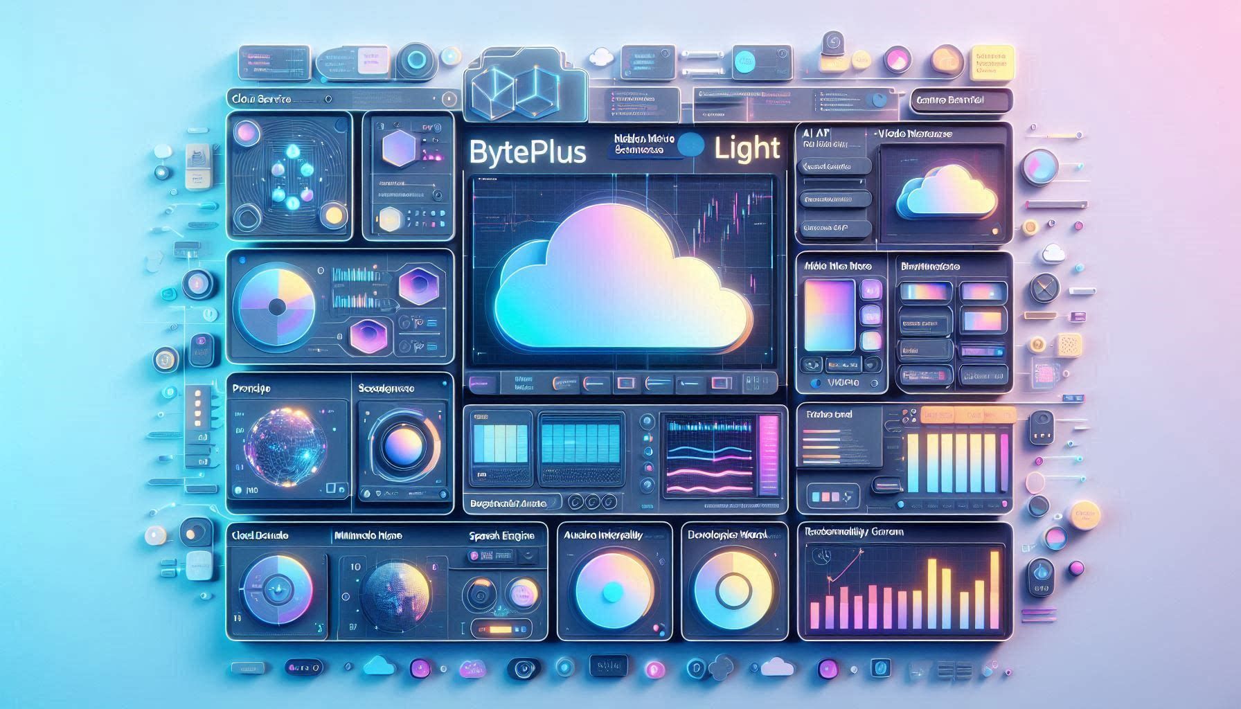 BytePlus dashboard showing ModelArk AI model platform, Seedance video generation, cloud infrastructure, developer APIs, multimodal model workflows, observability panels, recommendation engine, and enterprise AI deployment tools.