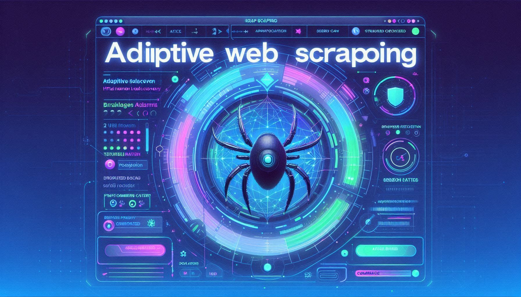 Scrapling developer workflow showing adaptive web scraping, Python parser, selector relocation, browser fetchers, proxy rotation, spider crawling, session management, and structured data extraction.