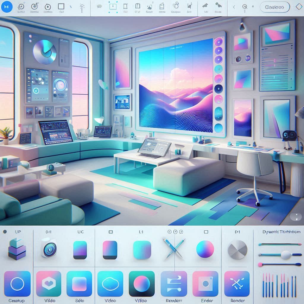 ContentCore-Benutzeroberfläche mit 3D-Mockups, Motion-Vorlagen und Echtzeit-Content-Generierungstools.