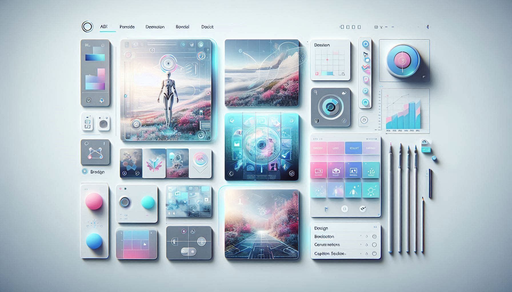Microsoft Designer workspace showing AI-generated images, social media graphics, smart layouts, and photo editing tools.