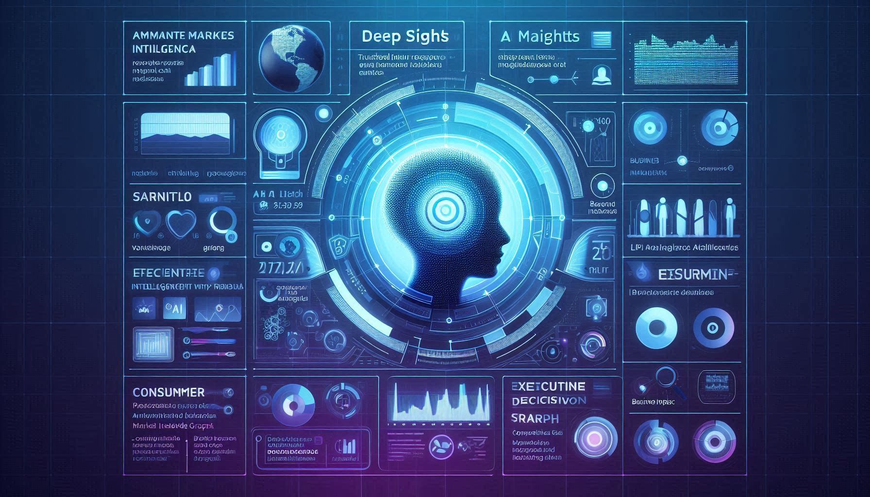 Market Logic Software DeepSights dashboard showing AI-powered market intelligence, competitive insights, research knowledge search, active intelligence workflows, trend monitoring, insight synthesis, and executive decision support.