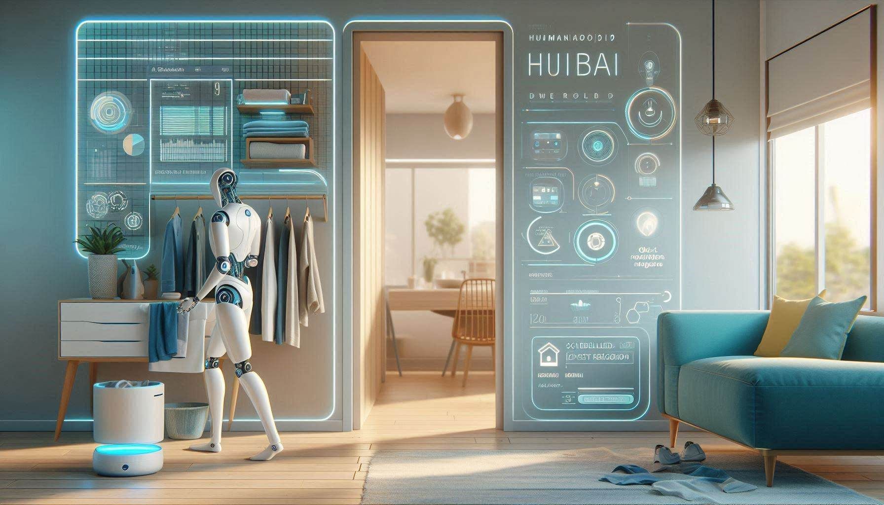 1X NEO humanoid home robot showing household chore assistance, laundry, door handling, natural language interaction, Redwood AI learning, expert supervision, and physical AI task execution.