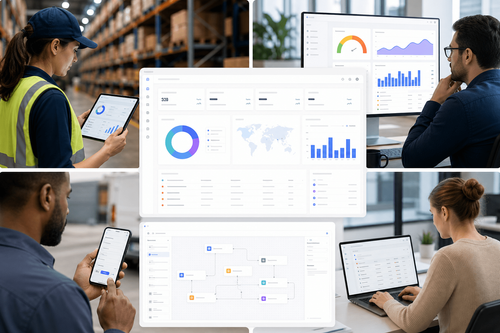 Retool builder showing drag‑and‑drop components bound to production data sources, with role-based access controls and deployment options in a governed workspace.